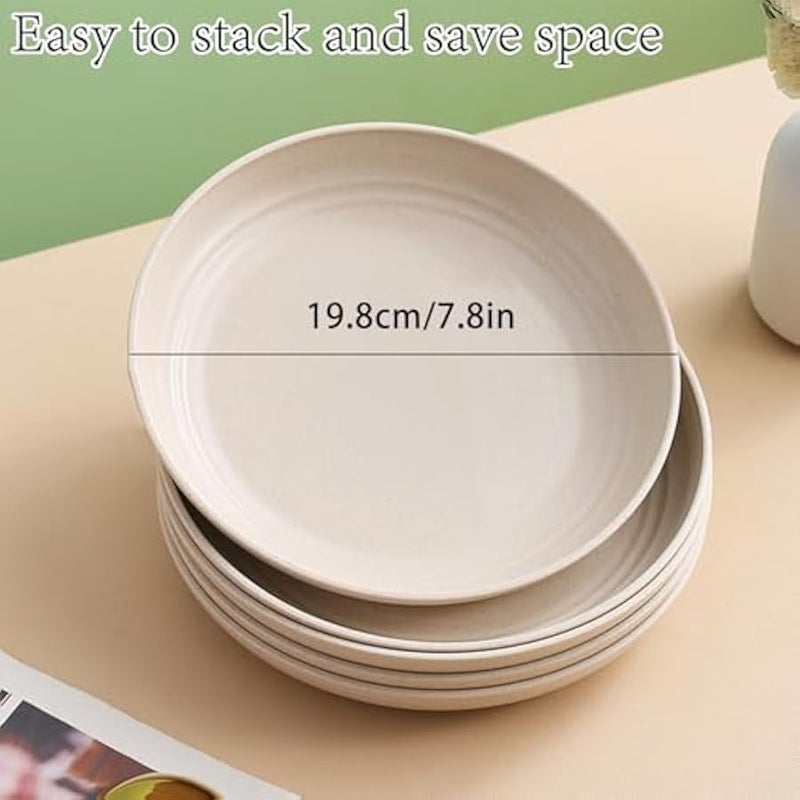 Wheat Straw Plates, Unbreakable Dinner Plate Set of 4, 8 Inch Plastic Plate Reusable, Dishwasher & Microwave Safe, Lightweight Salad Plates for Camping/Kitchen (Beige) - Image 2